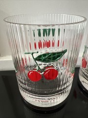 Set of 2 Ribbed Cherry Cherries Double Old Fashioned Glasses Nice!