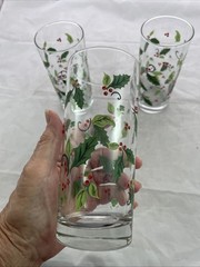 Libbey Glassware HOLIDAY HOLLY Cooler Tumbler Height 6 1/4″ Set of 3