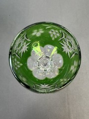 Vintage Green Cut Crystal Wine Goblet Hand Made Hungary 24% PbO