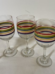 Libbey Fiesta Mambo Rainbow Striped Wine Glasses Set of 4 Vintage 7.5”