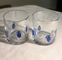 2 Crate & Barrel Blue Driedel Double Old Fashioned Inlay Icon Charm Glassware