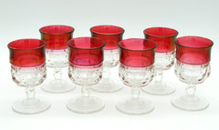 7 pc Set LOT Kings Crown Ruby Red Flash Thumbprint Wine Water Glass 2 ounce