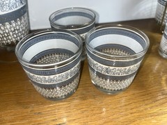 MCM 1950s Corinthian Hellenic Grecian Blue Jeanette Glass Barware Set 9-pc Set