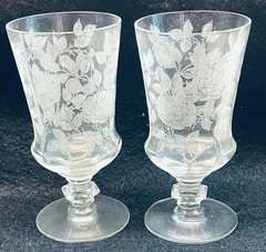 Vintage Elegant Glass Etched Roses Clear Juice Parfait Set of 2 5″
