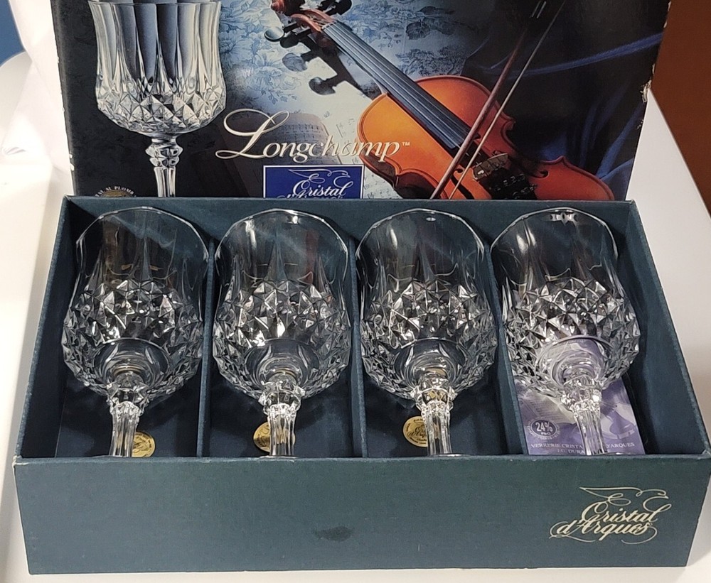 Cristal D’Arques Longchamp Crystal Wine Water Glasses 5.75 IN SET of 4