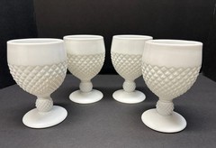 Retro Milk Glass English Hobnail Goblets 5 1/8 inches Set of 4