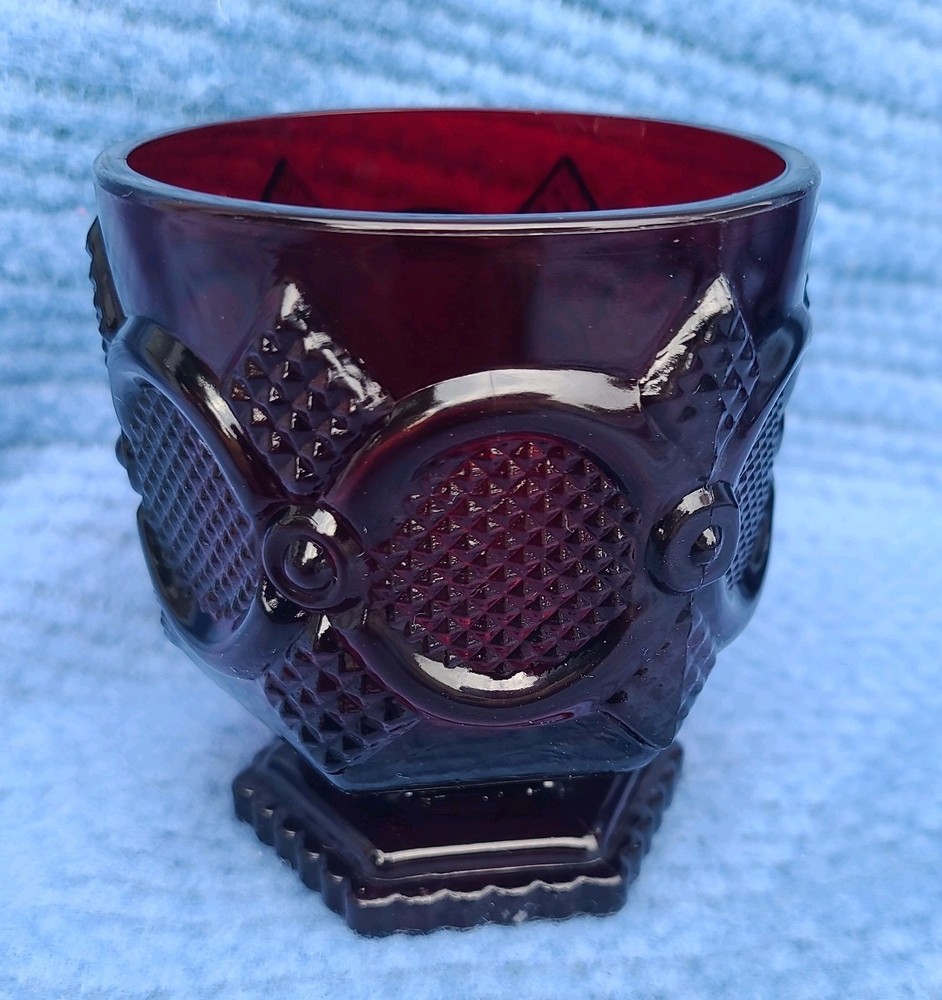 Vintage Avon Cape Cod Collection Ruby Red Glass Footed Tumblers 3.25″