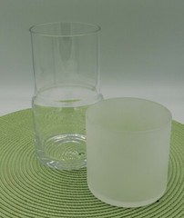 CLEAR GLASS TUMBLE UP BEDSIDE CARAFE WITH FROSTED GLASS NICE DESIGN