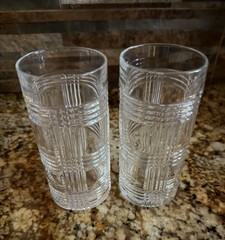 Ralph Lauren Crystal Glen Plaid High Ball Glasses 6.25″ EUC Set Of 2. Old Money