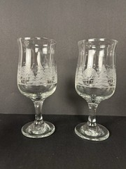 4 Arby’s Winter Wonderland Snow Frosted Trees Water Wine Goblets Libbey Vintage