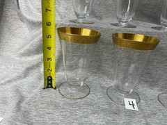 6 Tiffin Franciscan Rambler Rose 5.5” Crystal Gold Rimmed Dessert Water Glass Lt