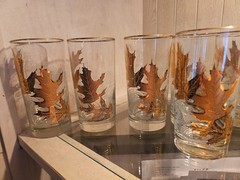 MCM Libbey Gold Leaf Embossed Oak Leaf Glasses Set Of 7