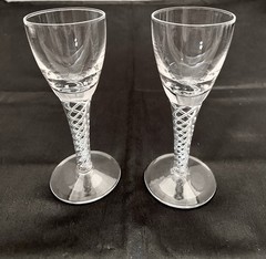 Stuart Crystal Air Twist 4.75”T Liqueur Stems England Set Of 2