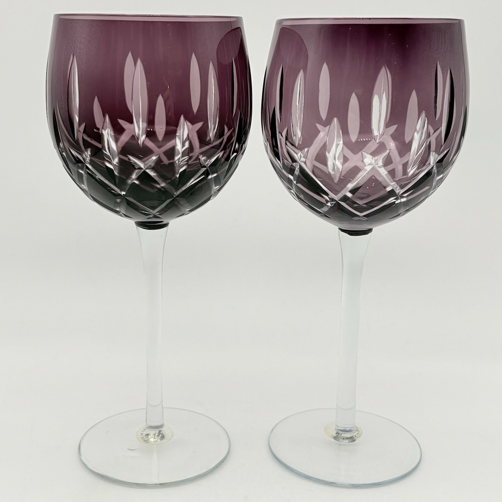 Gorham Crystal Lady Anne Ruby Wine Goblet Amethyst Purple Set Of Two 8 3/8”