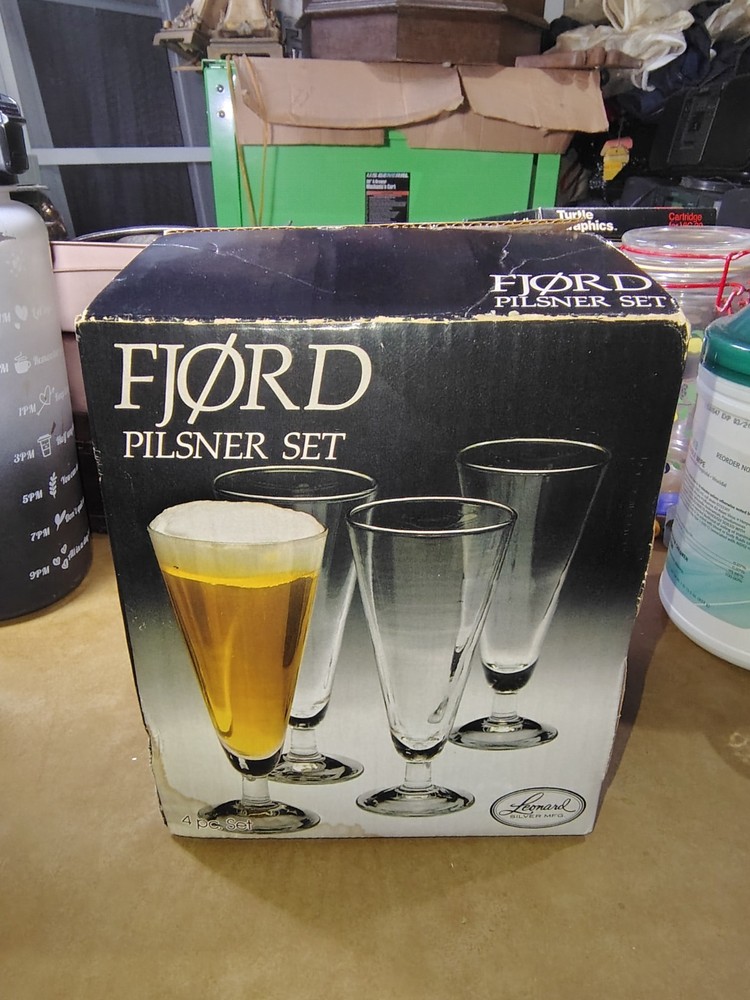 1979 Javit Crystal Fjord Pilsner Glasses Set Of 4 Leonard Silver Mfg