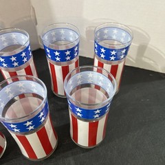 Set 8 LIBBEY Red White & Blue Glass Tumblers 4th of July USA Flag Stars Stripes