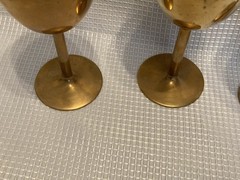 Vintage Gold Tone Metal Wine Goblets Set of 4 Stemmed Barware Glasses