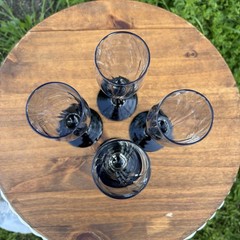 Vintage Cristal d’Arques (4) Champagne Flutes “Astra” Black Stem &Optic Swirl