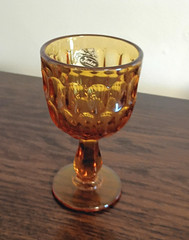 Five (5) Fenton Colonial Amber Thumbprint Wine Goblets YOP 1972-73
