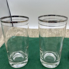 Vintage Platinum Trimmed Heavy Bottom Highball Glasses Set (2) 2.5” D X 5.5” T