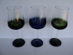 3 Vintage MCM Wine Stemmed White Wine Glasses 2 Colors (1 Blue) (2 Green)