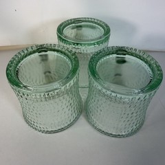 Vintage Anchor Hocking Green Dimpled Glass Coffee Mugs Set of 3 Retro Glasses