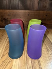 Vintage Libby Watusi Swerve Glasses 6” Multicolored Frosted Tumblers MCM Set 4