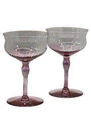 Pair Vintage Glass Purple Amethyst Cocktail Glasses MCM Retro Barware Kitchen