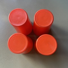 4 Vintage Hazel-Atlas Moderntone Orange Platonite Juice Glasses 3.5″ – c. 1940s