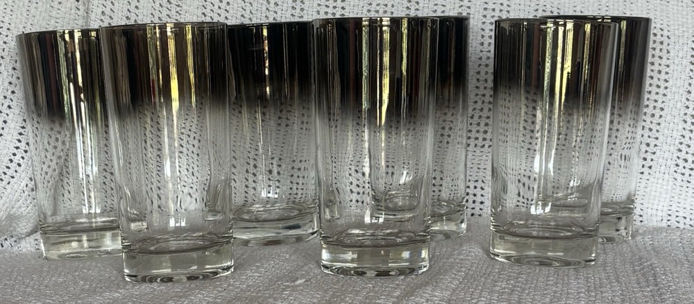 Vintage High Ball Glass Set Of 7 Dorothy Thorpe Style Silver Fade