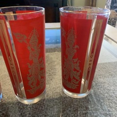 Culver Red & Gold Drinking Glasses Vintage 1960s Thai Goddess Tumblers Set of 5