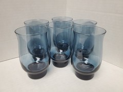 6) Vintage MCM Libbey Glass Co. Dusky Blue Tulip Tumblers- Drinking Glass NOS