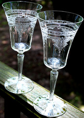 Vtg DECO Set 2 Morgantown CORINTH Water Goblets OPTIC ETCH 767 Stem 7654 c1931