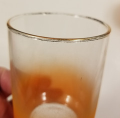 Vintage 50s 60s Blendo Frosted Ombre Orange Pitcher and 2 Glasses w/ Gold Rims