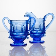 2 LRG Sugar Bowl NO LID, Creamer Fostoria HFM Argus Cobalt Blue Glass