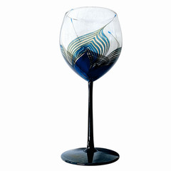 VTG Randy Strong Cobalt Blue Teal Wine Goblets Feather Peacock Signed 1980 8.5″