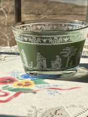 Jeanette Wedgewood Grecian Green Jasperware Glasses 3.75″ Diameter ~2.25″ Tall