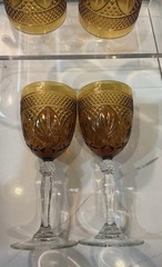 Vintage Set-4 Cristal D’arques Durand Antique Amber Etched Goblets PRISTINE