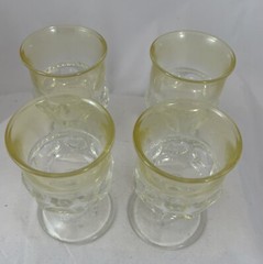 Set Of 4 Indiana Glass Yellow and Clear King’s Crown Thumbprint Cordial Glasses