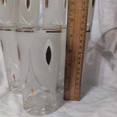7 VTG Mid Century Modern Gold White Frosted Glasses Highball Tumblers