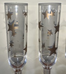 Vintage Pier 1 PLASTIC Champagne Wine FLUTES Toasting Goblet Gold Stars Set Of 4