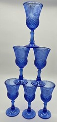 Vintage AVON Fostoria Cobalt Blue Glass Goblets George & Martha Washington Set 6