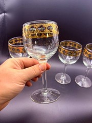 Culver Valencia Wine Glasses 22K Gold Green Jewel Hollywood Regency EUC Set of 4