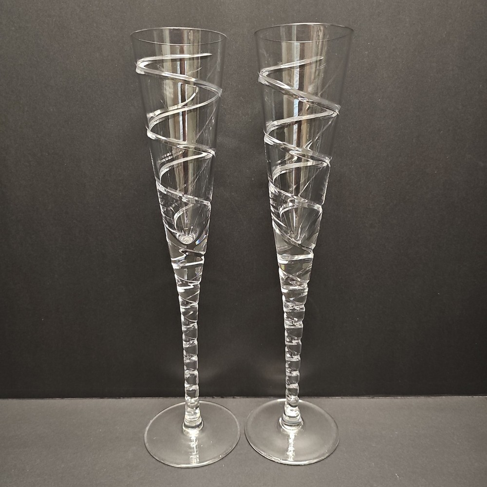 Godinger Spiral Champagne Toasting Flutes, Cut Lead Crystal, 12″- Set Of 2 – F3