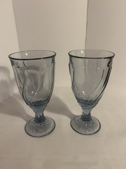 2 Noritake Sweet Swirl Light Blue Gray Iced Tea Water Glasses Goblets Footed