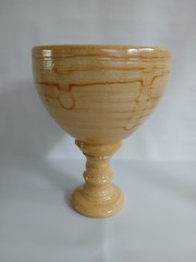 Vtg 1970s Studio Art Pottery Hand Thrown Large Chalice Goblet Drip Glaze Beige