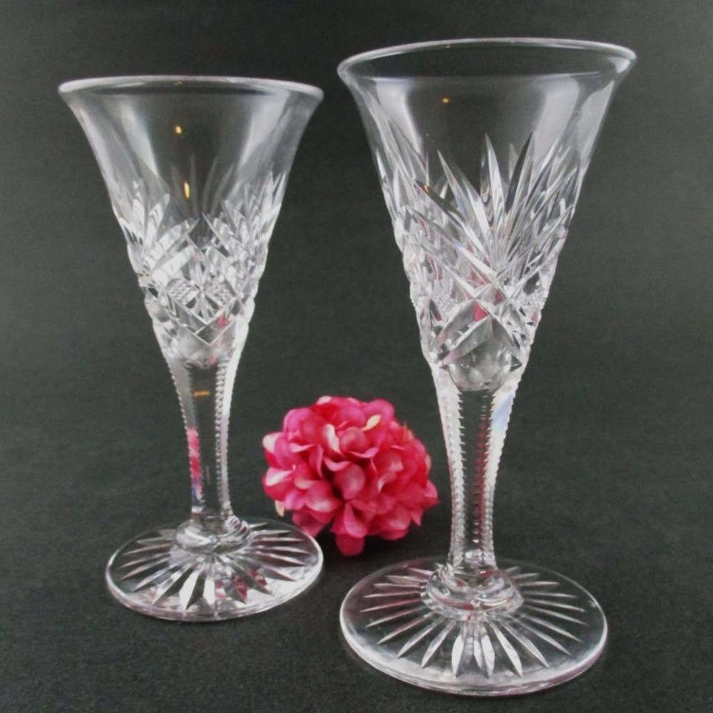 2 antique ABP Cut Glass CORDIALS – Flared Bowl Trumpet shape – 1 oz., 4.5″ tall