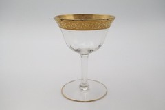 Vintage Lead Crystal Cordial Glass 4” Gold Etched Floral Band Elegant Barware