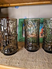 Vintage Libbey Glass Geometric Mid Century Textured Glass Set 12oz Tiki Retro
