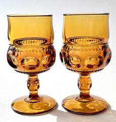 Set 2 Indiana Glass Amber King Crown Thumbprint Drink or Wine Goblets Glasses 6″